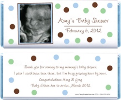 Blue and Green Dots Baby Shower Photo Candy Bar Wrappers